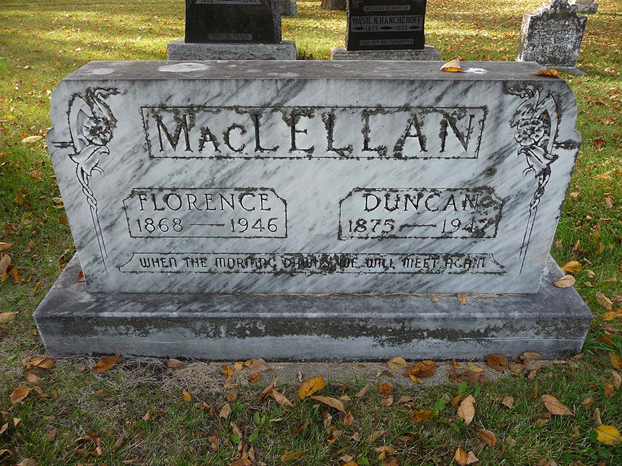 Photo of headstones/Duncan MacLellan d1947 hdstn Riverview cem Kamsack